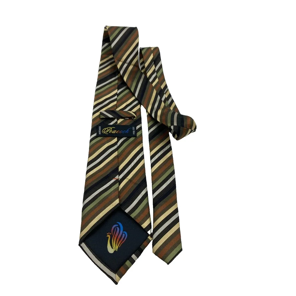 Peacock Luxury Tie Multicolor Striped Woven Silk‎ Necktie Hand Made L56 W3.75